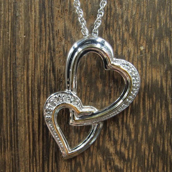 Jewelry - Sterling Mother Daughter Diamond Heart Necklace